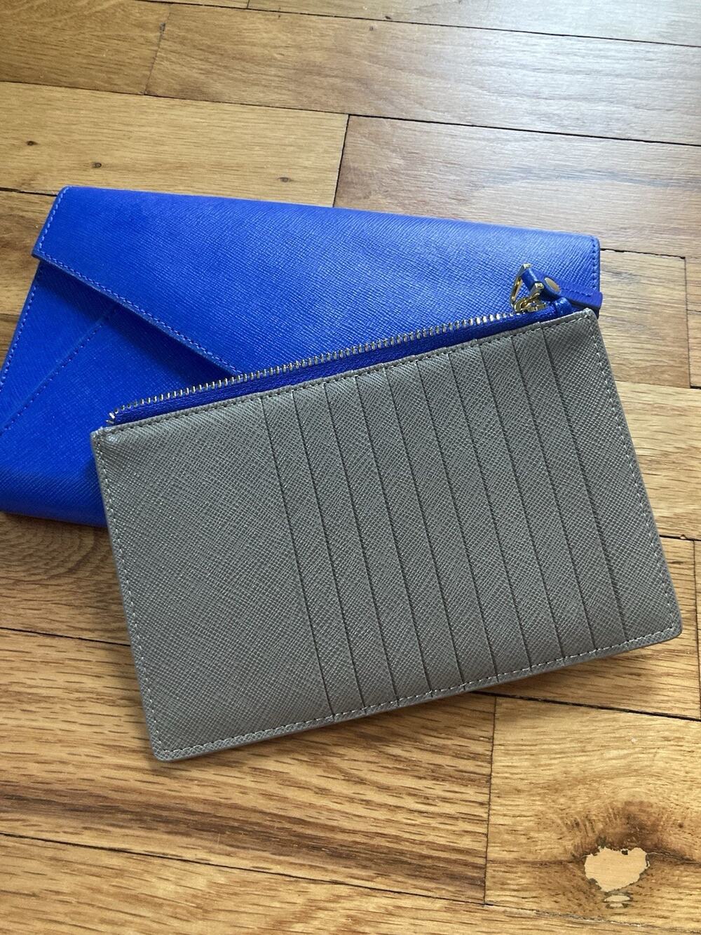 Neiman Marcus Blue Leather Envelope Clutch Passport Wallet Special Occasion